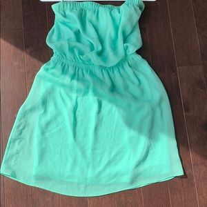 Strapless flowy mini dress